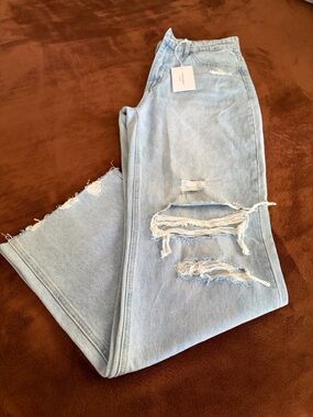 Flying Monkey Light Blue Distressed Wide Leg Jeans